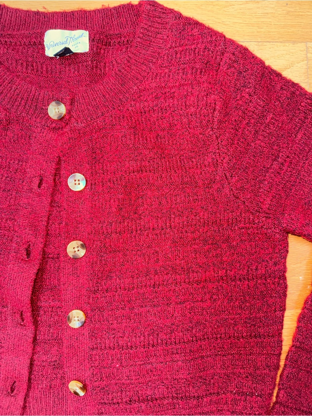Universal Thread Burgundy Cropped Knit Button Cardigan - Picture 2 of 3
